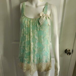 Julie's Closet Mint and Cream Lace Sleeveless Top